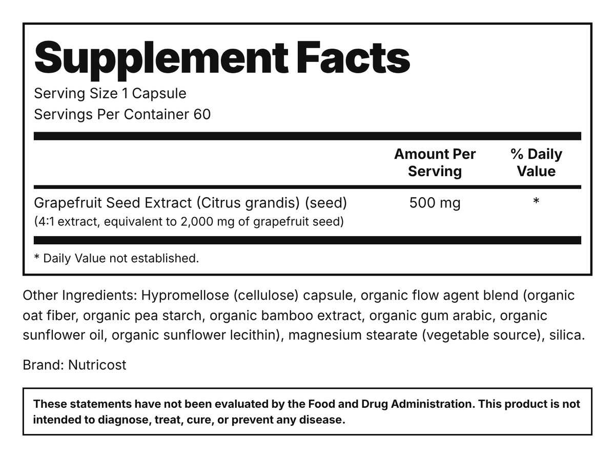 Nutricost Grapefruit Seed Extract Supplement Facts