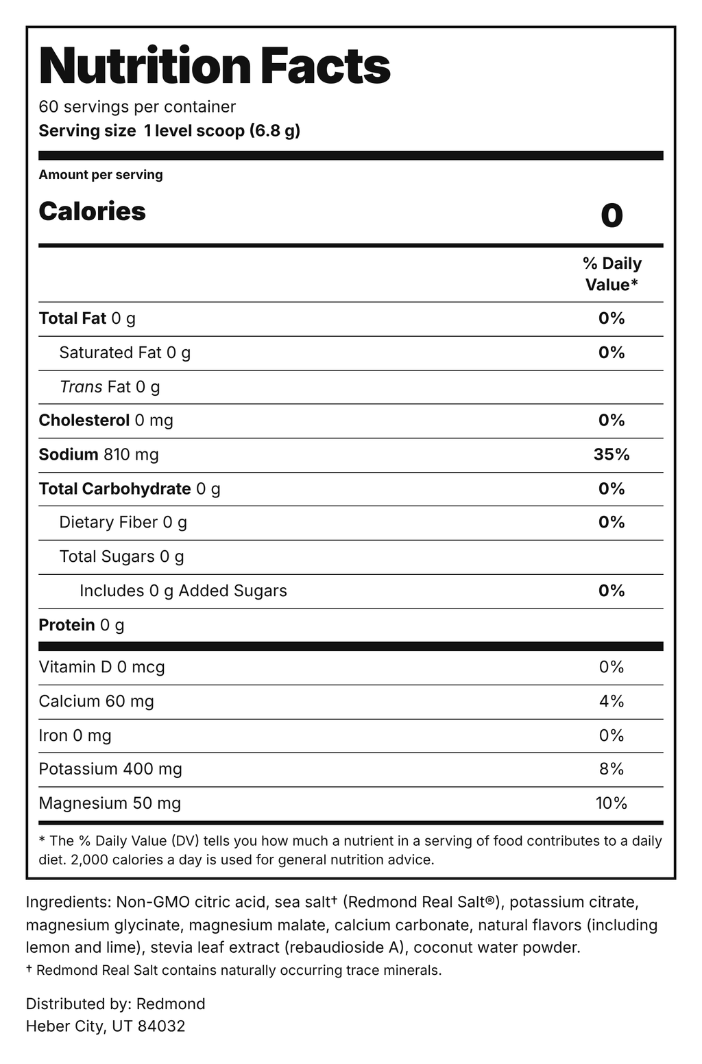 Redmond Re-Lyte Hydration Lemon Lime Nutrition Facts