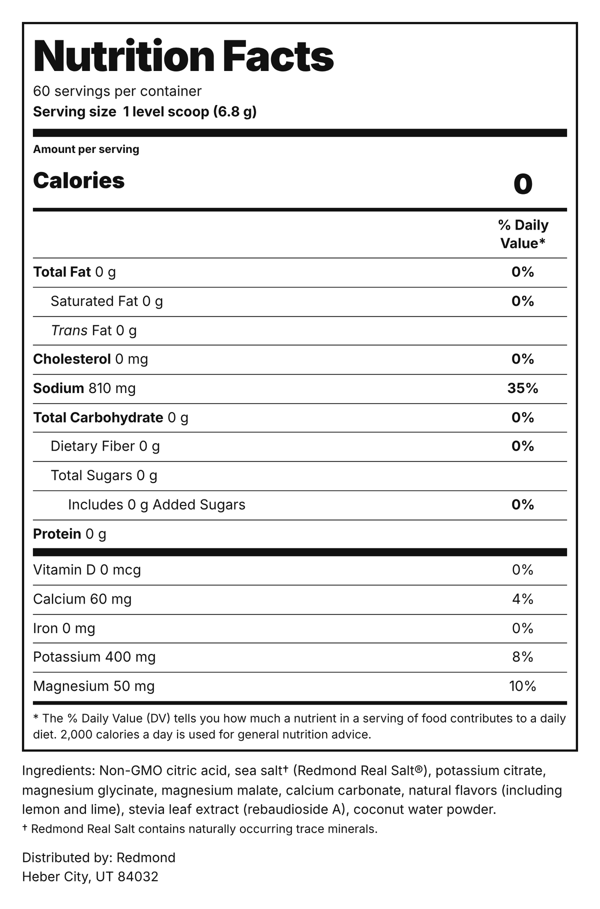 Redmond Re-Lyte Hydration Lemon Lime Nutrition Facts