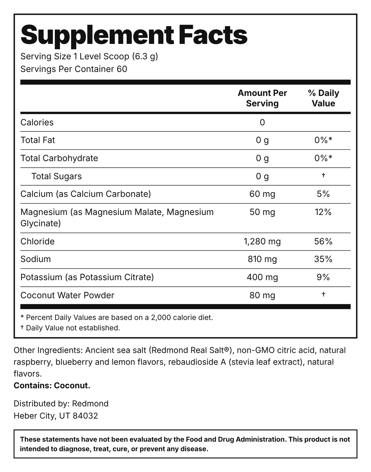 Redmond Re-Lyte Hydration Mixed Berry Supplement Facts