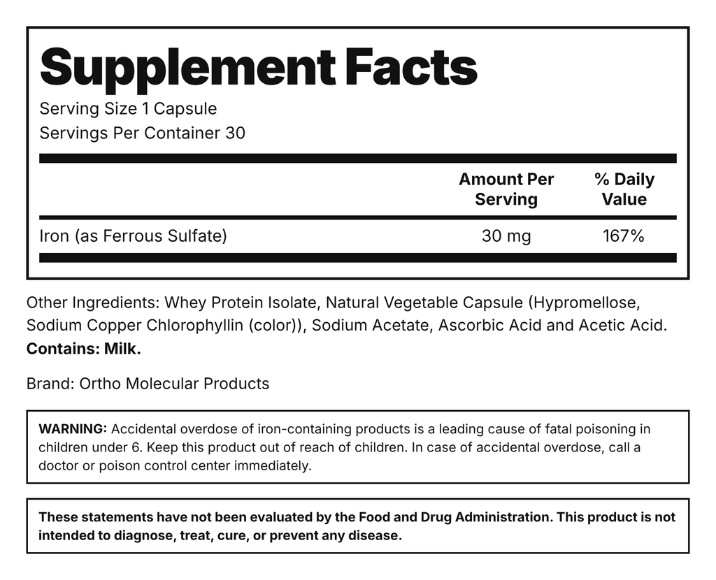 Ortho Molecular TruFerra Supplement Facts